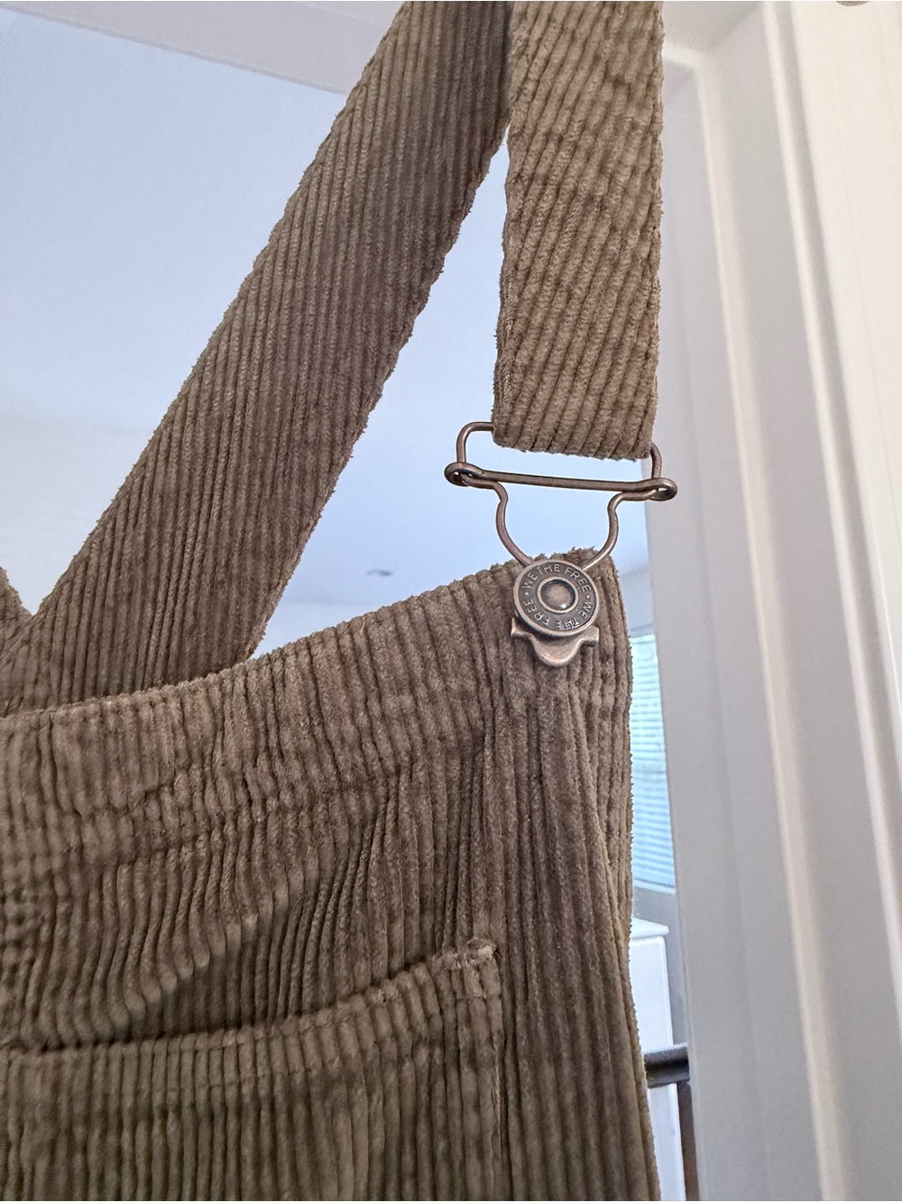 Free People We The Free Corduroy Overalls Medium Olive Utility Baggy Boho - Picture 3 of 8